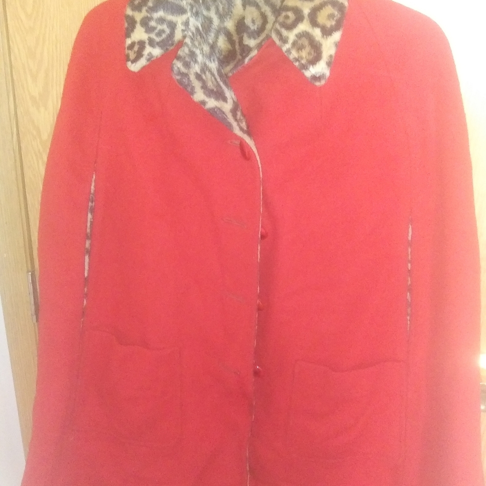 Vintage reversible wool leopard print cape